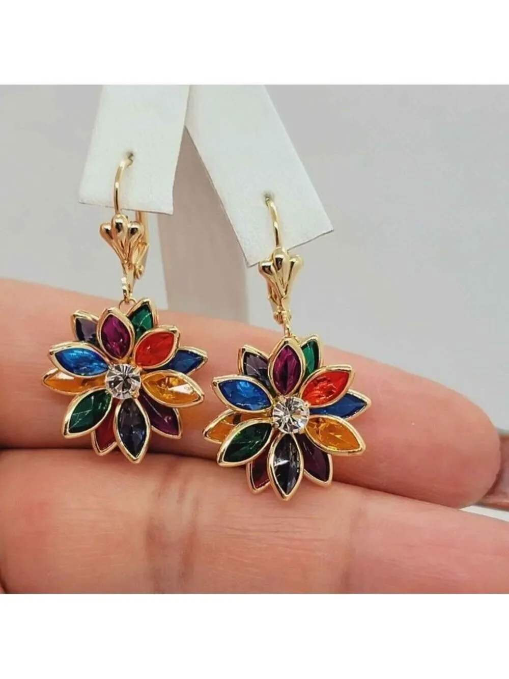 Brazilian 18k Gold Filled Multi Color Flower Earrings
